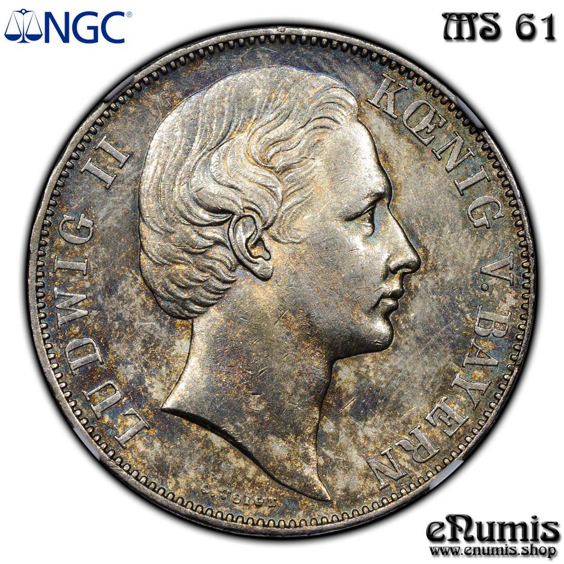 Germany, Bavaria, Ludwig II, Taler 1871, Rare!, Mule, NGC MS 61 Germany, Bavaria, Ludwig II, Taler 1871, Rare!, Mule, NGC MS 61