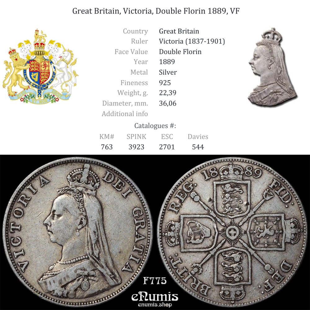 Great Britain, Victoria, Double Florin 1889, VF