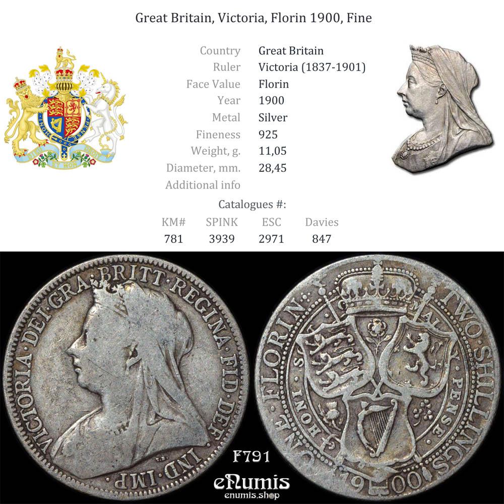 Great Britain, Victoria, Florin 1900, Fine Great Britain, Victoria, Florin 1900, Fine