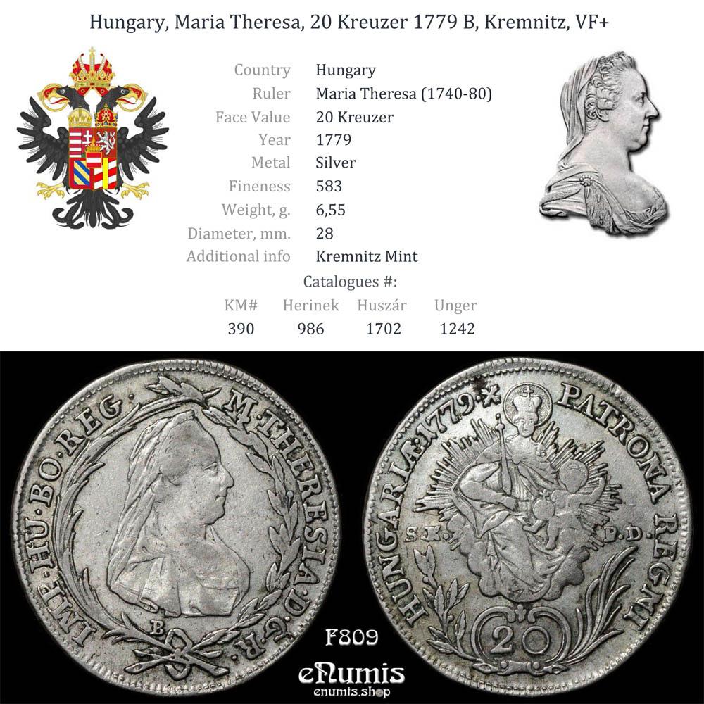 Hungary, Maria Theresa, 20 Kreuzer 1779 B, Kremnitz, VF+