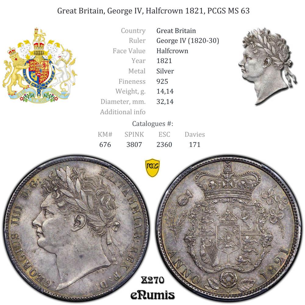 Great Britain, George IV, Halfcrown 1821, PCGS MS 63 Great Britain, George IV, Halfcrown 1821, PCGS MS 63