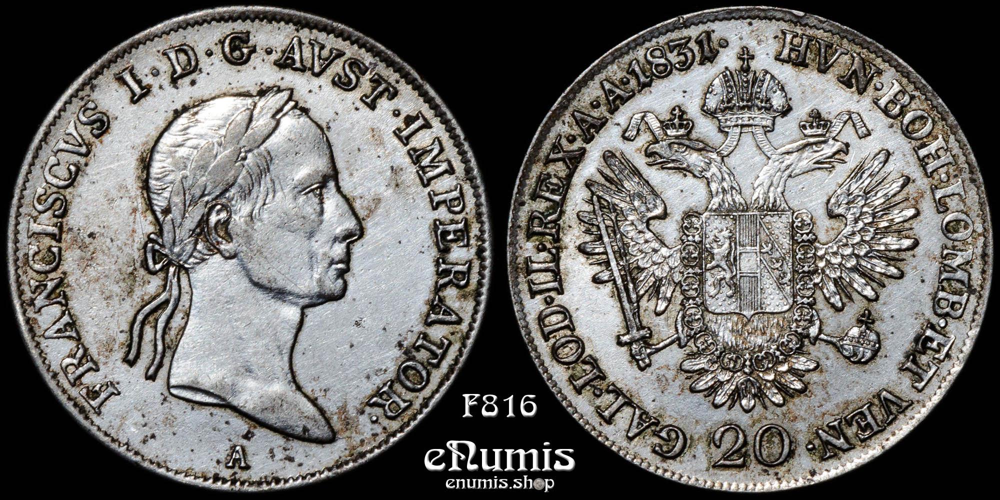 AUSTRIA, Franz I, 20 Kreuzer 1831 A, aXF