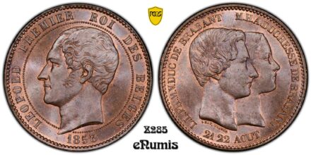 BELGIUM, Leopold I, 10 Centimes 1853, Wedding, Top Pop, PCGS MS 65 BN
