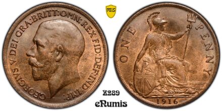 Great Britain, George V, Penny 1916, Top Pop, PCGS MS 63 BN