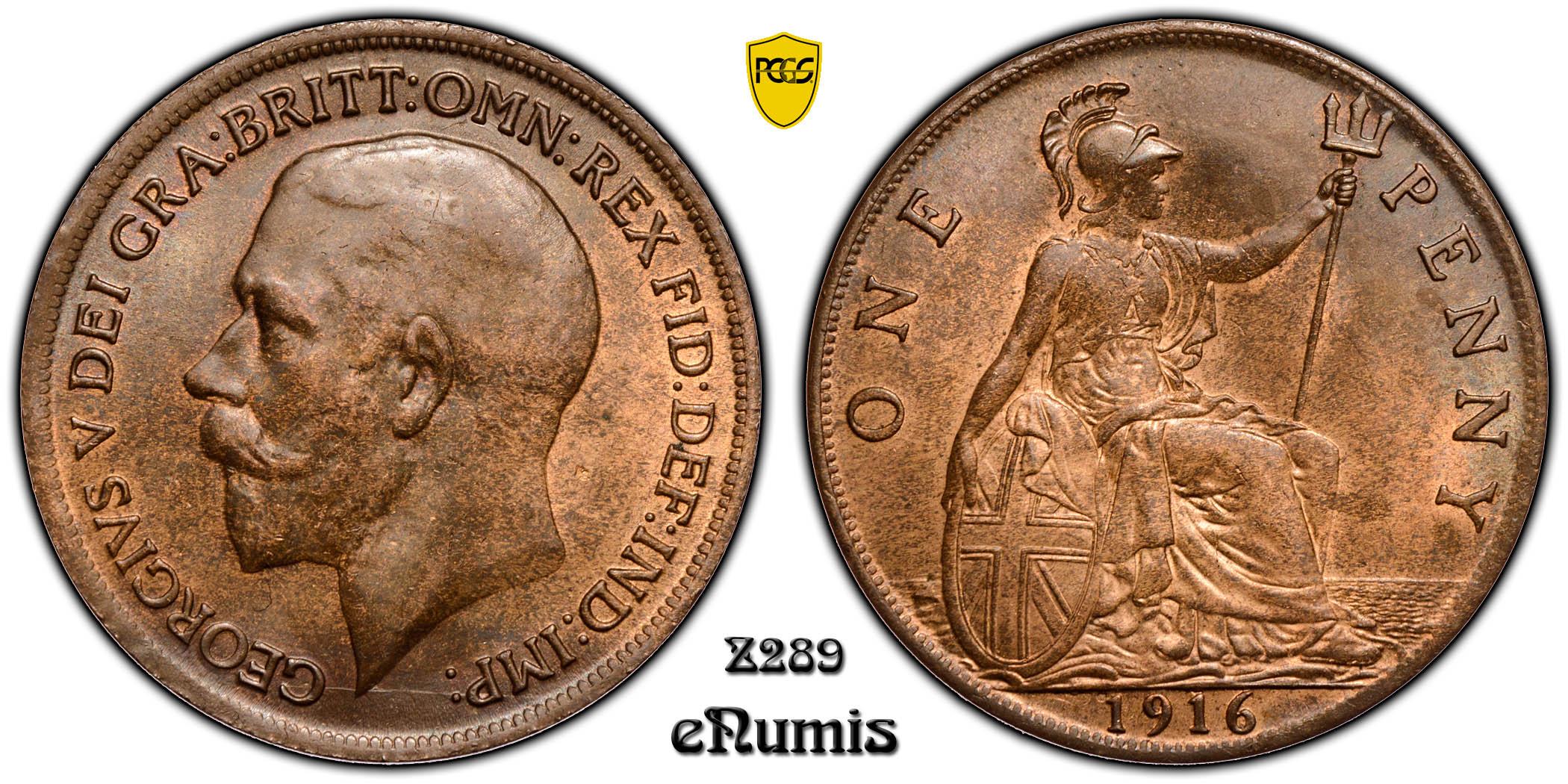 Great Britain, George V, Penny 1916, Top Pop, PCGS MS 63 BN Great Britain, George V, Penny 1916, Top Pop, PCGS MS 63 BN