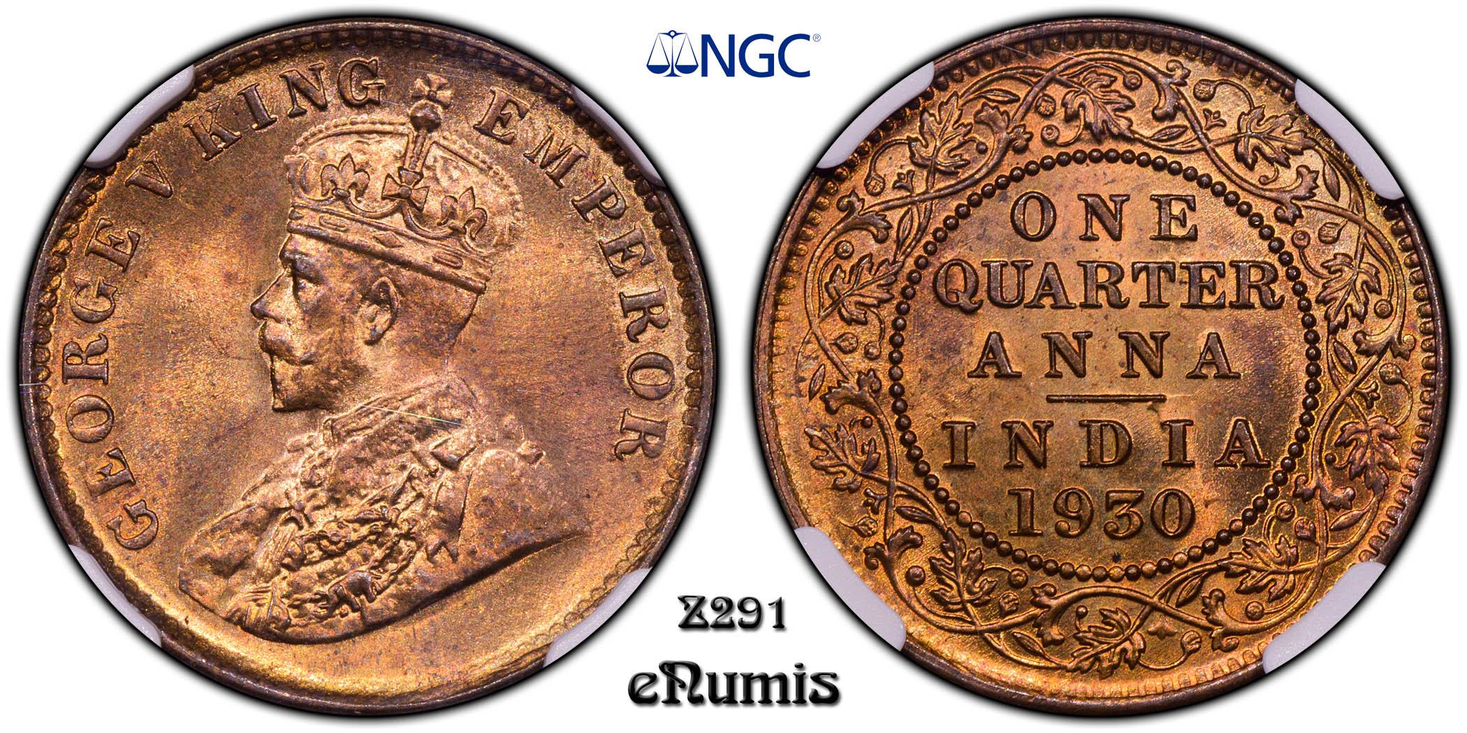 INDIA, George V, 1/4 Anna 1930, Calcutta, NGC MS 64 RB INDIA, George V, 1/4 Anna 1930, Calcutta, NGC MS 64 RB