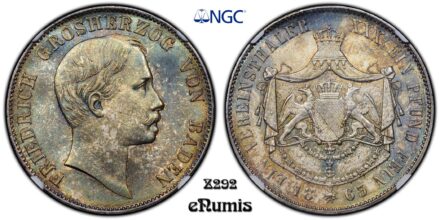 Germany, Baden, Friedrich I, Taler 1863, Top Pop, NGC MS 65