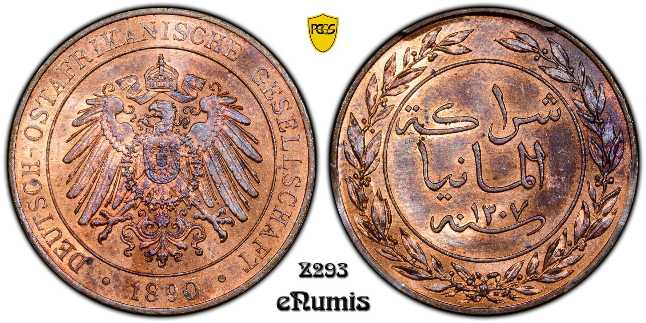 German East Africa, Wilhelm II, Pesa 1890, PCGS MS 65 RB