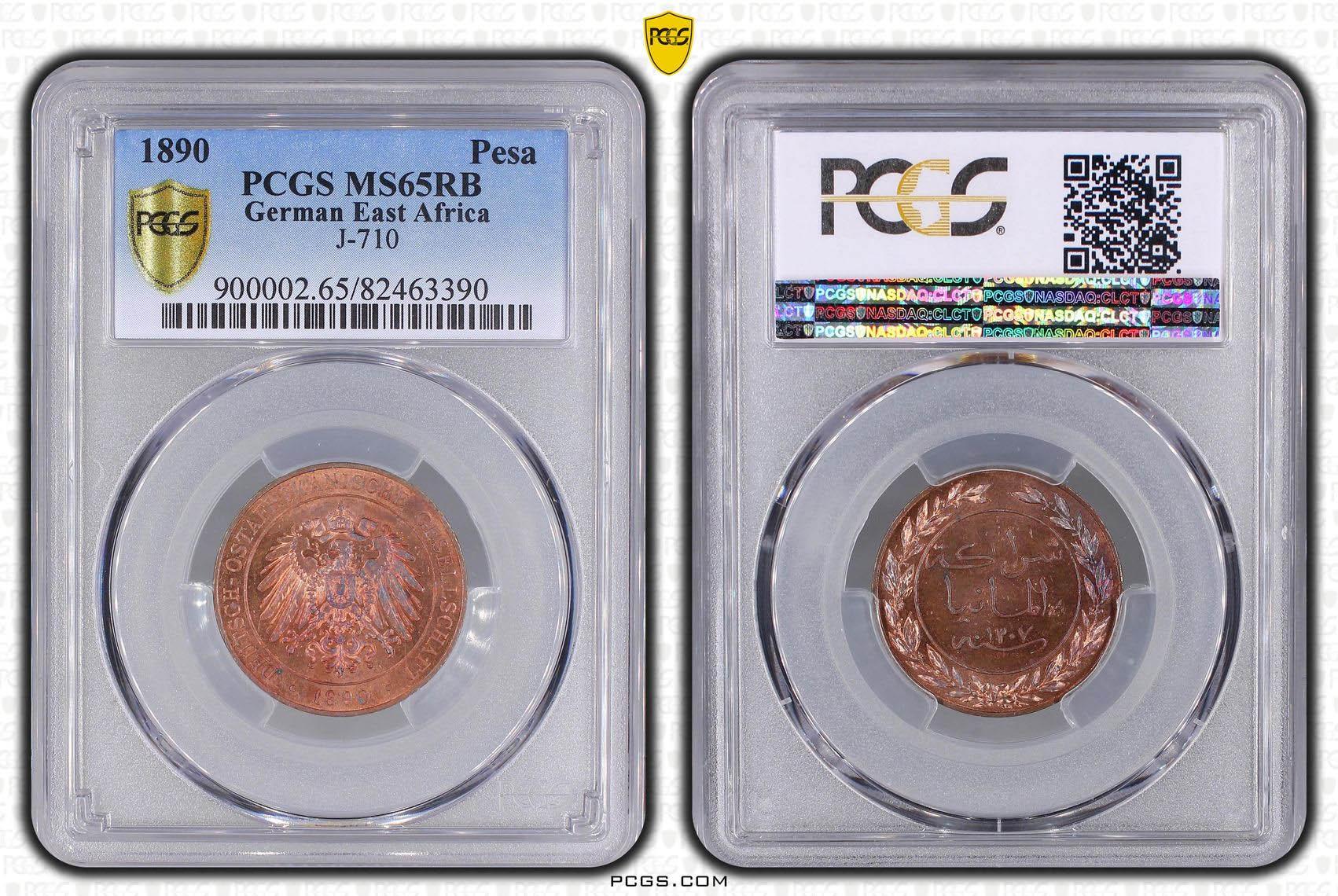 German East Africa, Wilhelm II, Pesa 1890, PCGS MS 65 RB