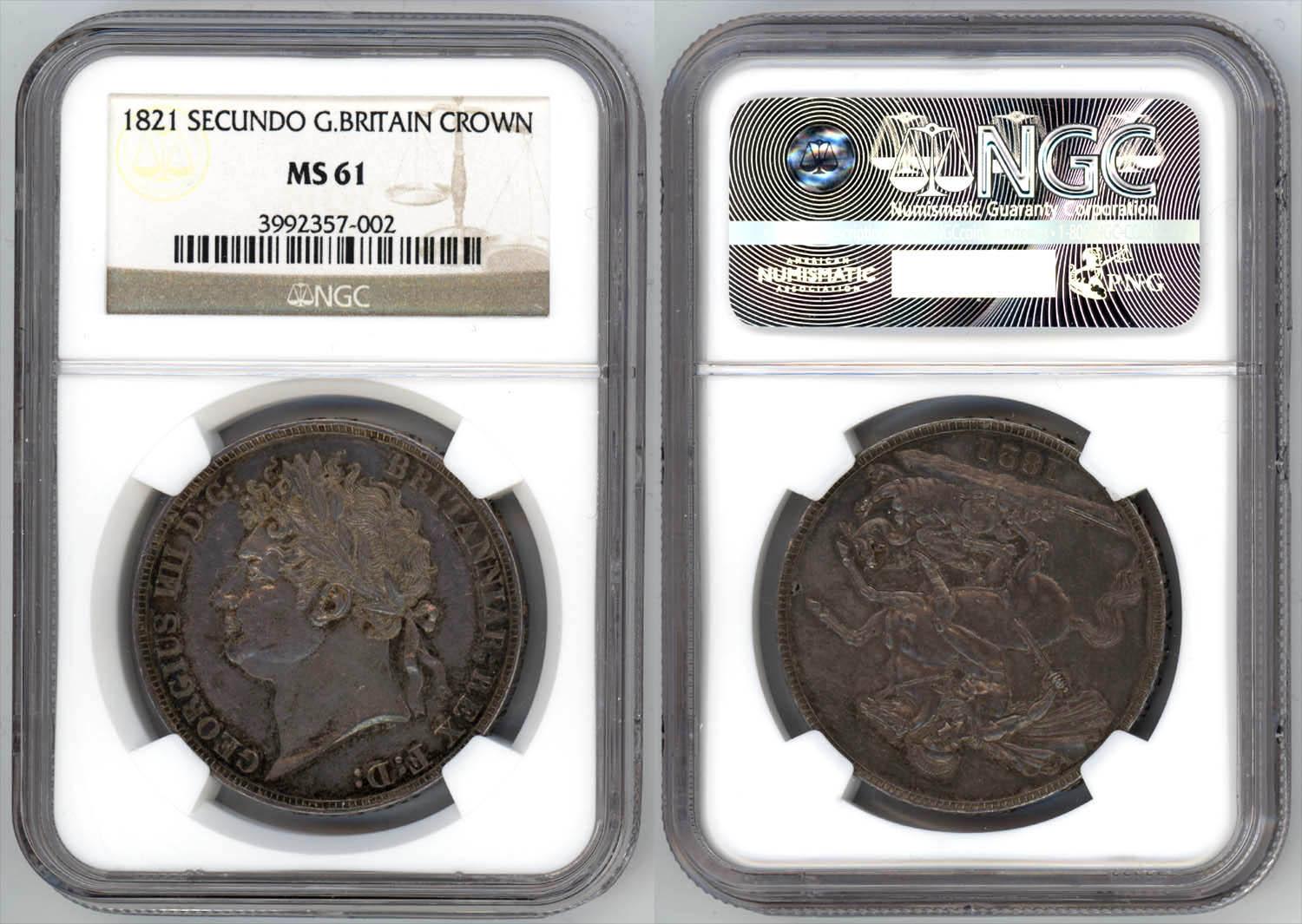 Great Britain, George IV, Crown 1821, Secundo, NGC MS 61