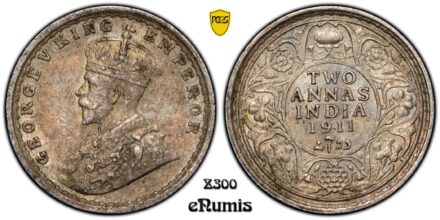 INDIA, George V, 2 Annas 1911, Calcutta, Pig type, PCGS MS 62