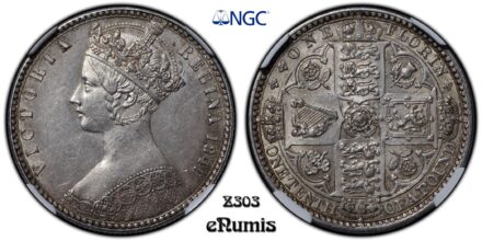 Great Britain, Victoria, Godless Florin 1849, NGC MS 61
