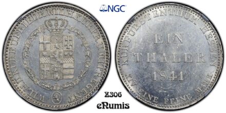 Germany, Hesse Cassel, Wilhelm II and Friedrich Wilhelm, Taler 1841, Top Pop, NGC MS 61