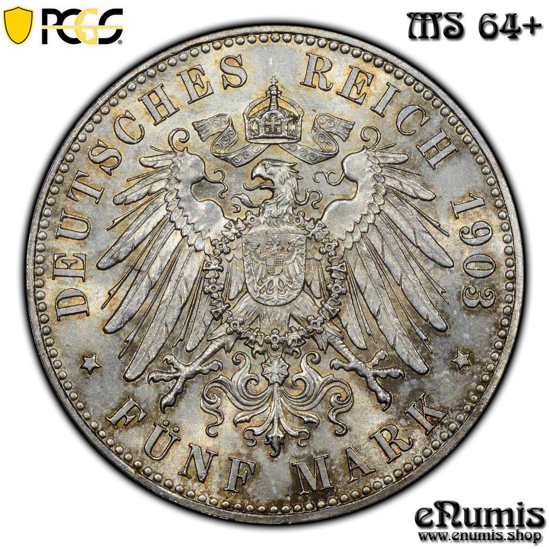 Saxe-Weimar-Eisenach, Wilhelm Ernst, 5 Mark 1903, Marriage, PCGS MS 64+ Saxe-Weimar-Eisenach, Wilhelm Ernst, 5 Mark 1903, Marriage, PCGS MS 64+