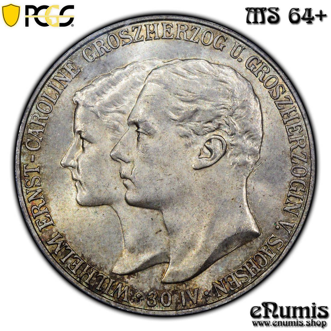 Saxe-Weimar-Eisenach, Wilhelm Ernst, 5 Mark 1903, Marriage, PCGS MS 64+ Saxe-Weimar-Eisenach, Wilhelm Ernst, 5 Mark 1903, Marriage, PCGS MS 64+