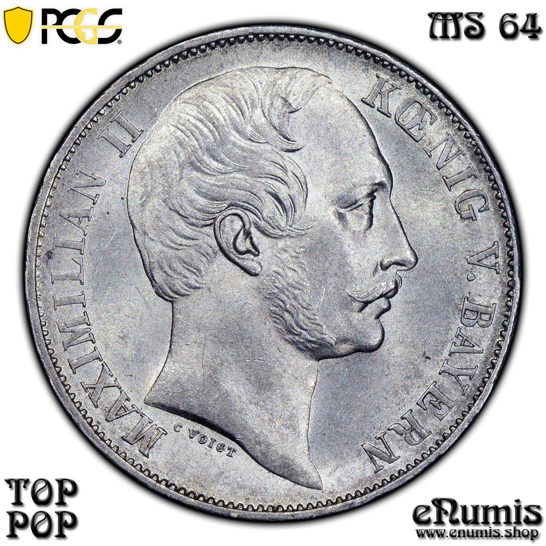 Germany, Bavaria, Maximilian II, Taler 1863, Top Pop, PCGS MS 64