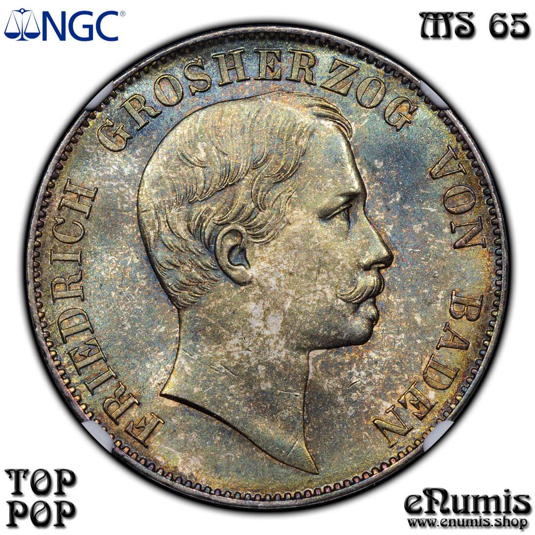 Germany, Baden, Friedrich I, Taler 1863, Top Pop, NGC MS 65