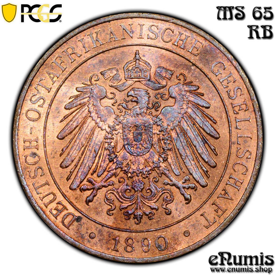 German East Africa, Wilhelm II, Pesa 1890, PCGS MS 65 RB