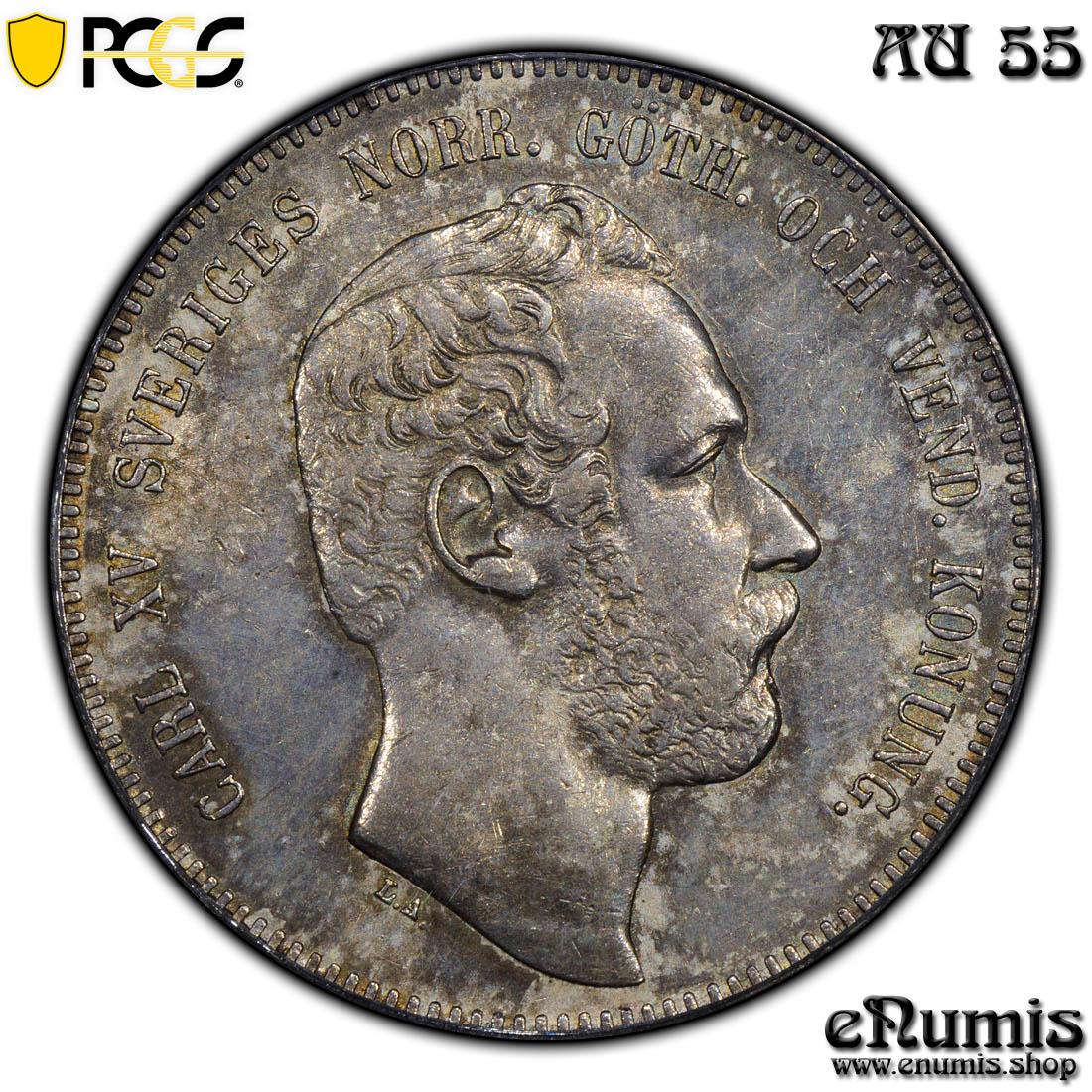 SWEDEN, Karl XV, Riksdaler Specie (4 Riksdaler Riksmynt) 1869, PCGS AU 55
