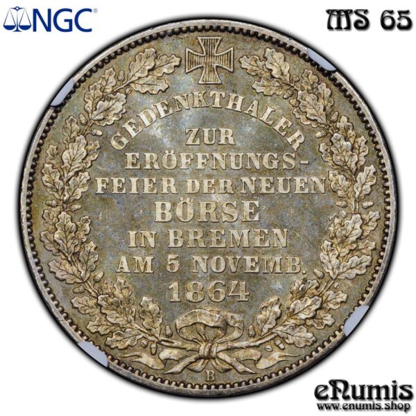 Germany, Bremen, Taler 1864, New exchange, NGC MS 65 • eNumis