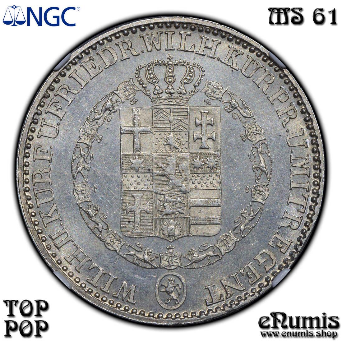 Germany, Hesse Cassel, Wilhelm II and Friedrich Wilhelm, Taler 1841, Top Pop, NGC MS 61