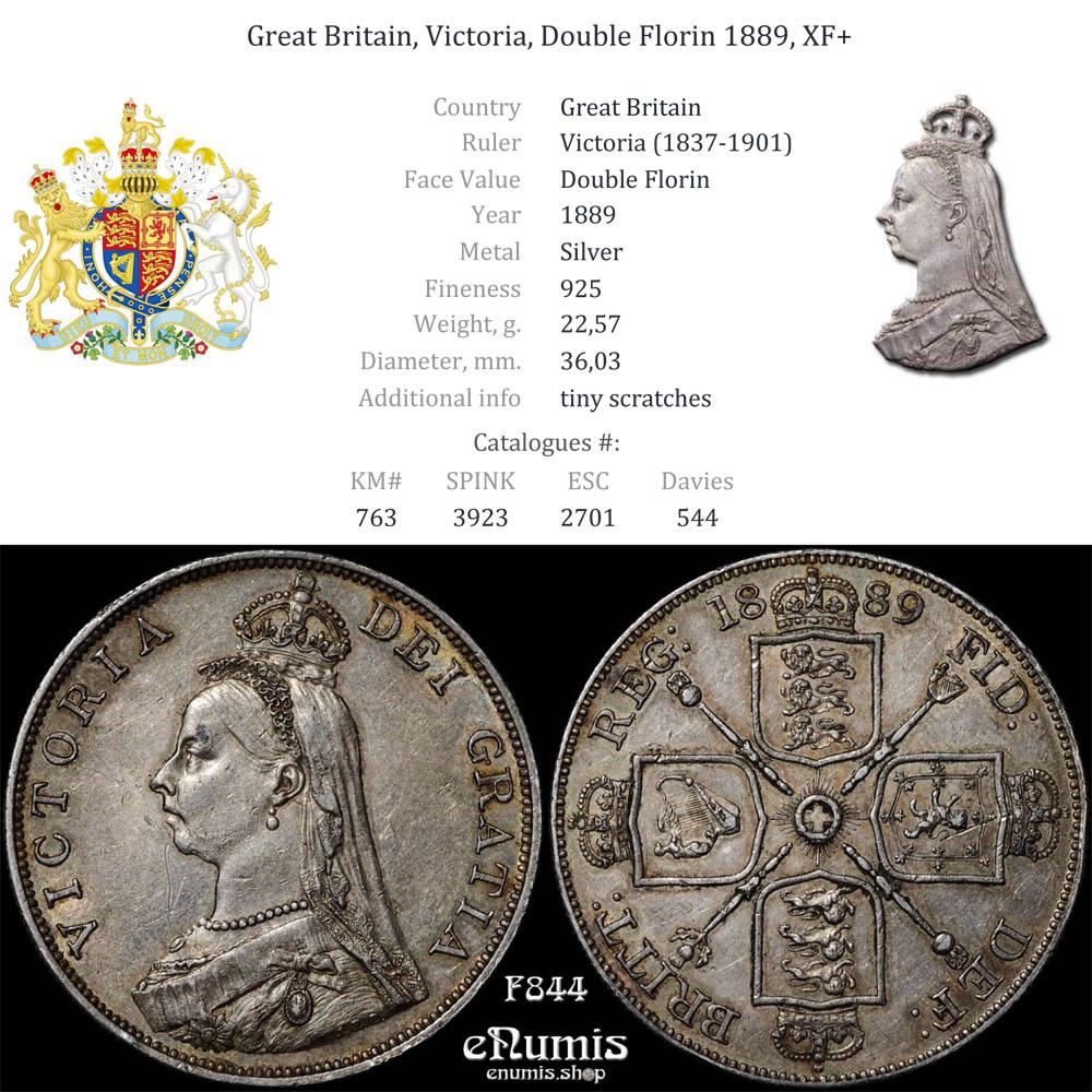 Great Britain, Victoria, Double Florin 1889, XF+