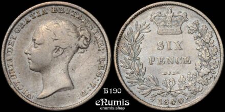 Great Britain, Victoria, Sixpence 1840, double date, scarce, VF/VF+