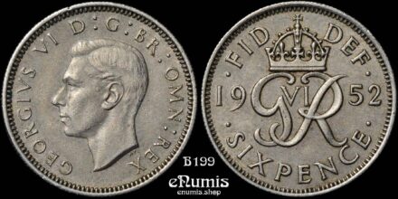 Great Britain, George VI, Sixpence 1952, scarce, key date, XF-UNC