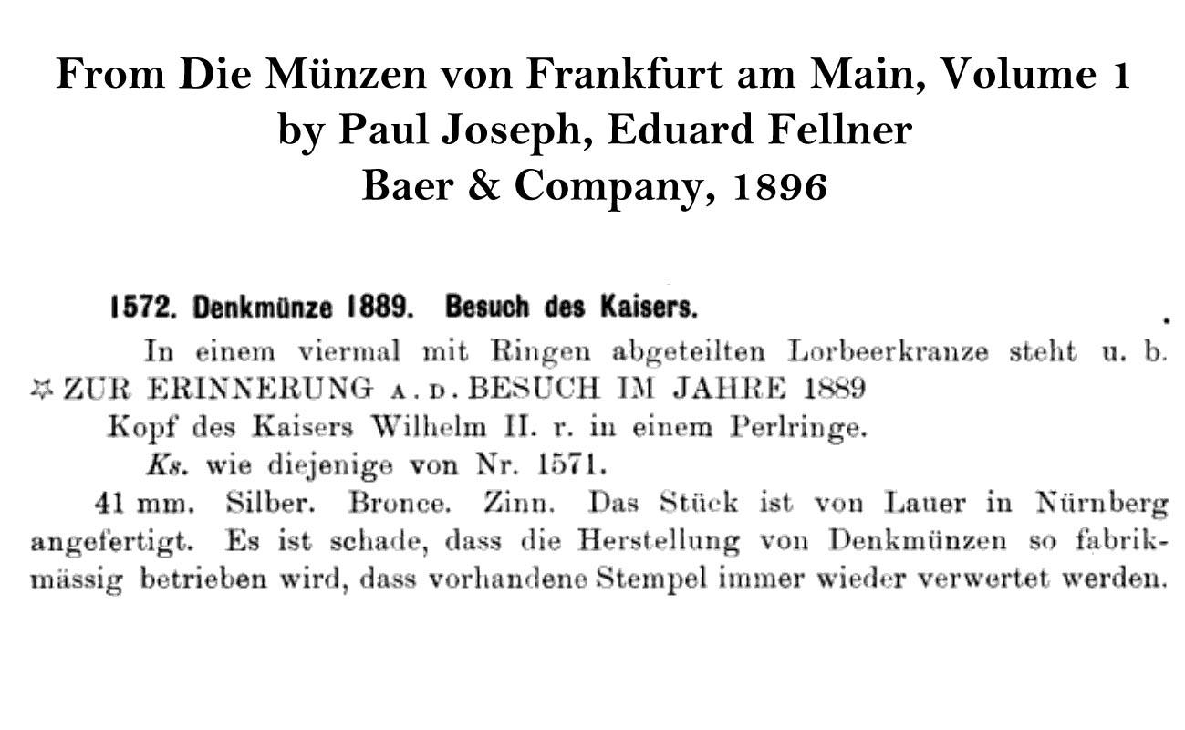 Germany, Frankfurt, Silver Medal 1889, Wilhelm II visit, Rare!, UNC Germany, Frankfurt, Silver Medal 1889, Wilhelm II visit, Rare!, UNC