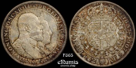 SWEDEN, Oscar II, 2 Kronor 1907, Golden Wedding Anniversary, UNC