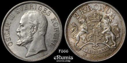 SWEDEN, Oscar II, 2 Kronor 1906, aUNC/UNC