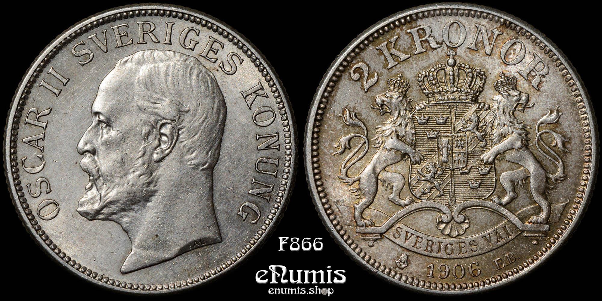 SWEDEN, Oscar II, 2 Kronor 1906, aUNC/UNC SWEDEN, Oscar II, 2 Kronor 1906, aUNC/UNC