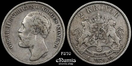 SWEDEN, Oscar II, 2 Kronor 1876, VF