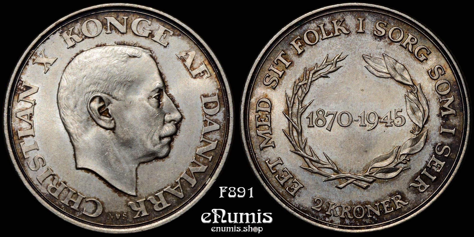 DENMARK, Christian X, 2 Kroner 1945, King’s 75th Birthday, UNC DENMARK, Christian X, 2 Kroner 1945, King’s 75th Birthday, UNC