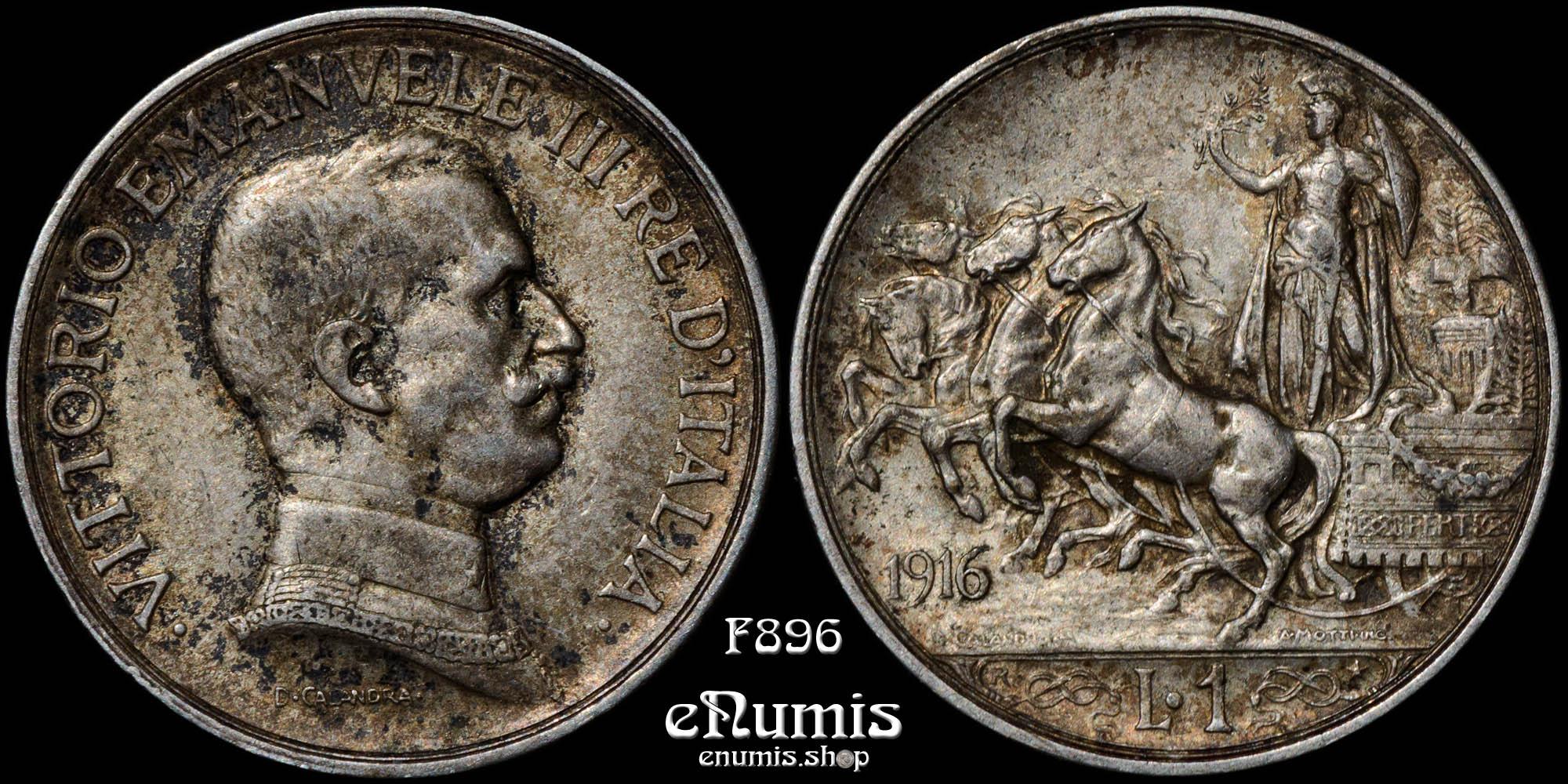ITALY, Vittorio Emanuele III, 1 Lira 1916, better year, XF+