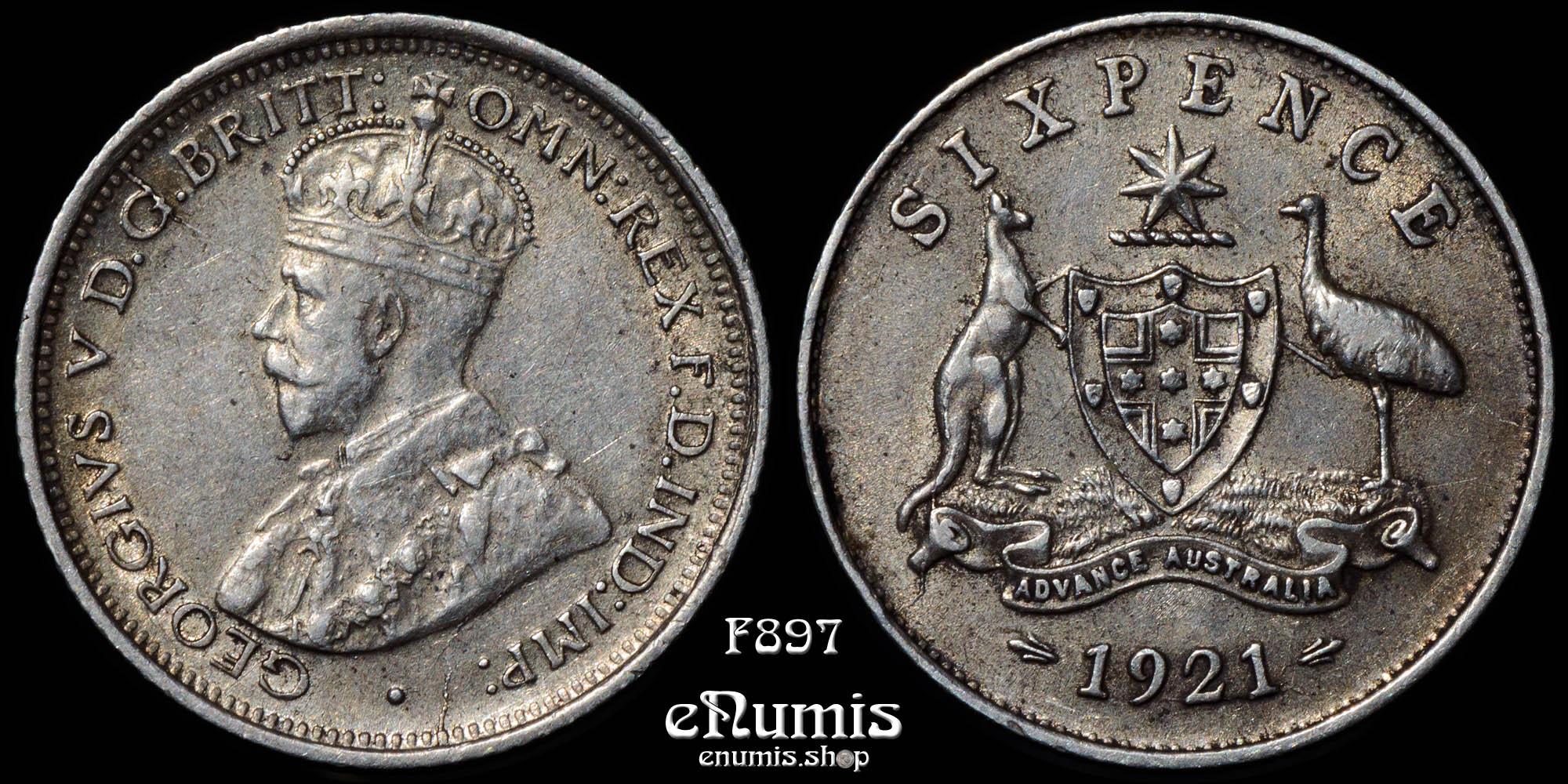 AUSTRALIA, George V, 6 Pence 1921, XF-UNC