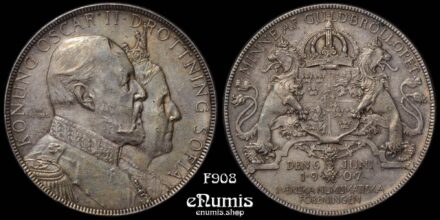 SWEDEN, Oscar II, Silver Medal 1907, Golden Wedding Anniversary, XF-UNC