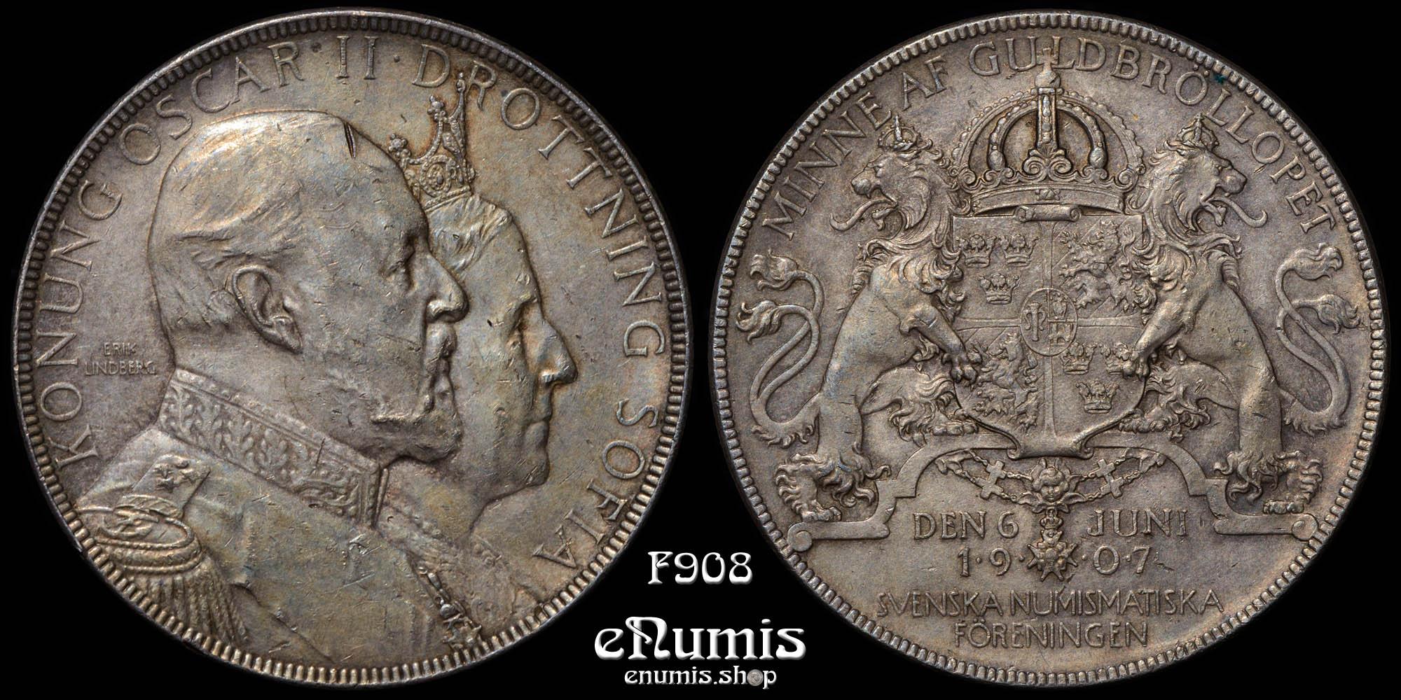 SWEDEN, Oscar II, Silver Medal 1907, Golden Wedding Anniversary, XF-UNC SWEDEN, Oscar II, Silver Medal 1907, Golden Wedding Anniversary, XF-UNC
