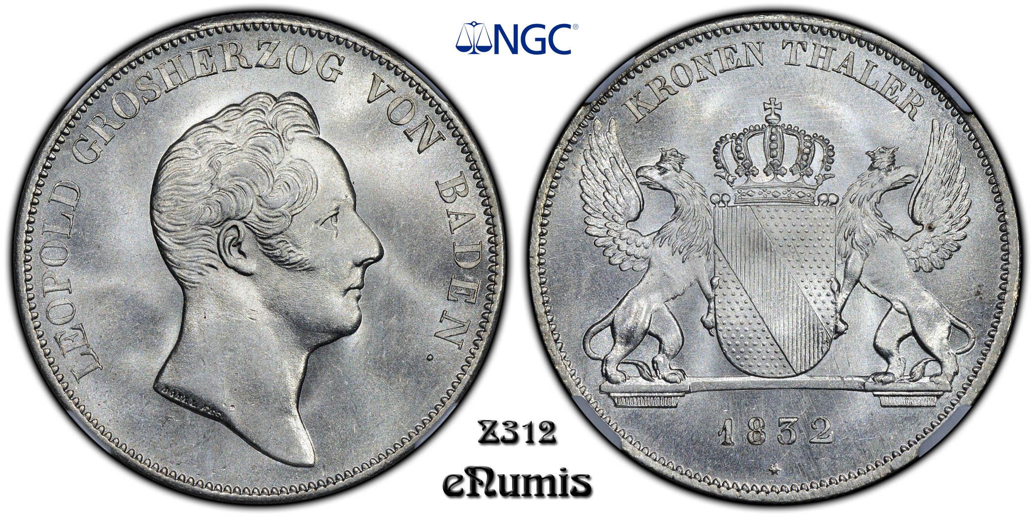 Germany, Baden, Leopold, Taler 1832, variant, NGC MS 63
