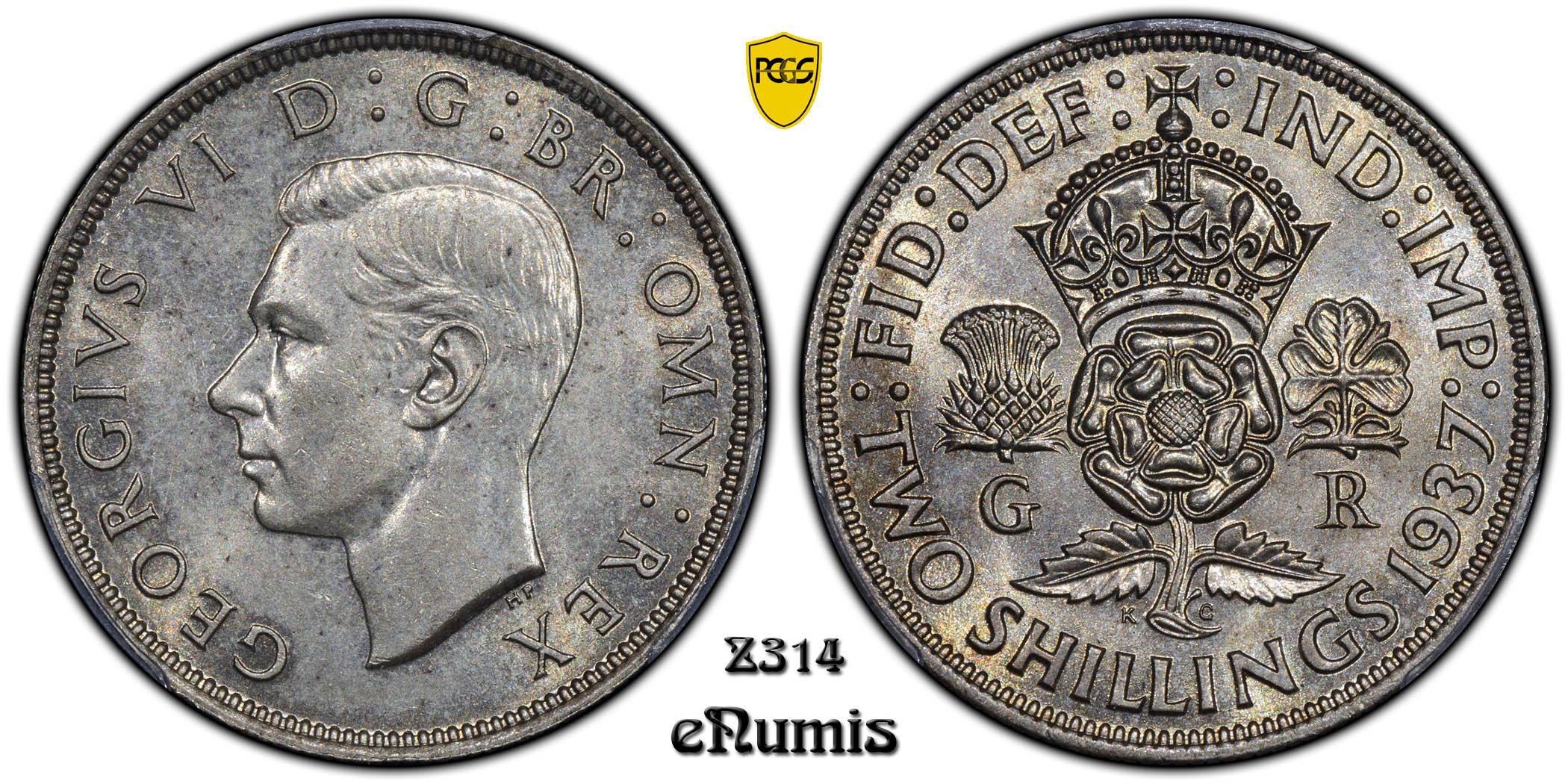 Great Britain, George VI, Florin 1937, undergraded, PCGS MS 62