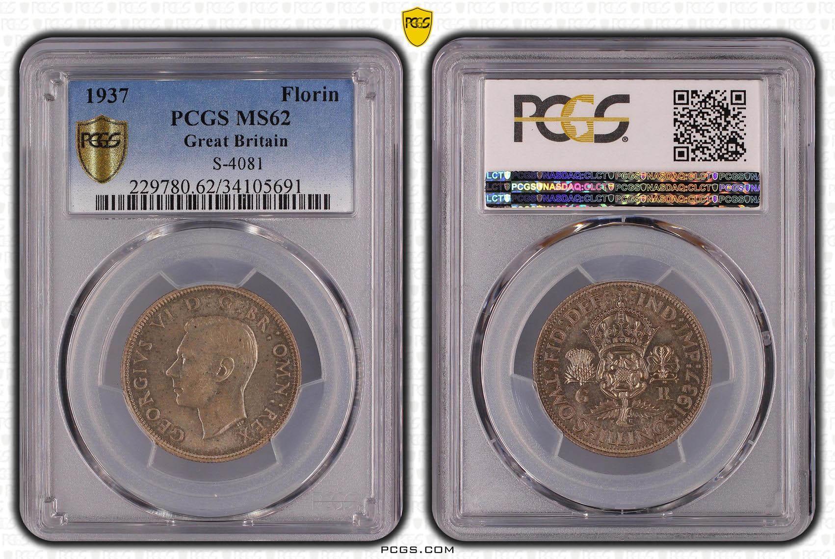 Great Britain, George VI, Florin 1937, undergraded, PCGS MS 62