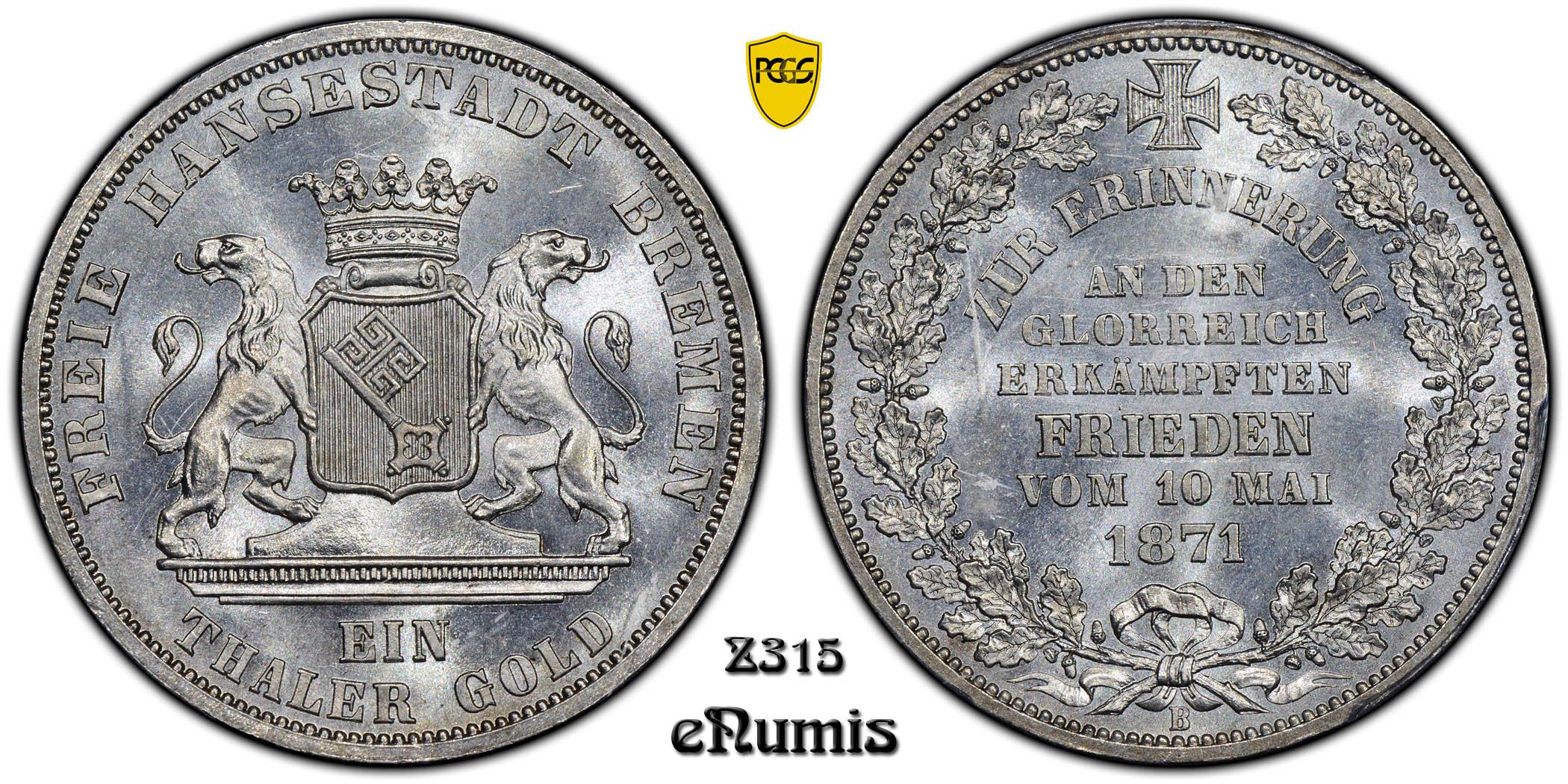 Germany, Bremen, Taler 1871, Victory over France, PCGS MS 65