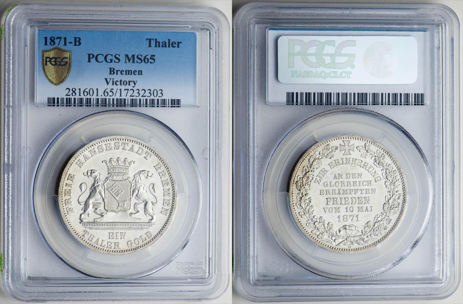 Germany, Bremen, Taler 1871, Victory over France, PCGS MS 65