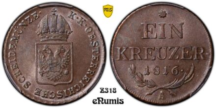 AUSTRIA, Franz I, 1 Kreuzer 1816, PCGS MS 64 BN