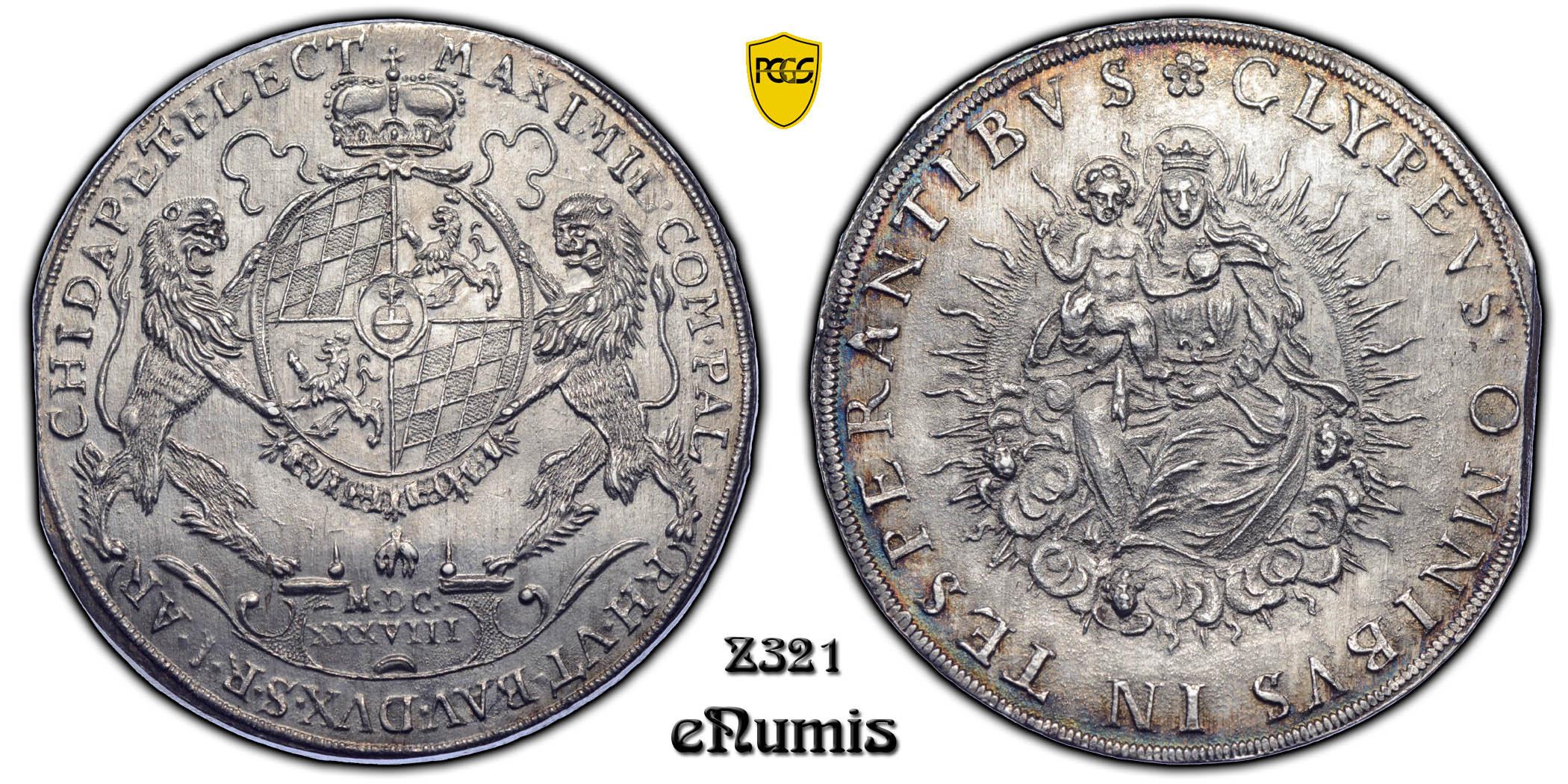 Germany, Bavaria, Maximilian I, Taler 1638, Madonna, Top Pop, PCGS MS 62
