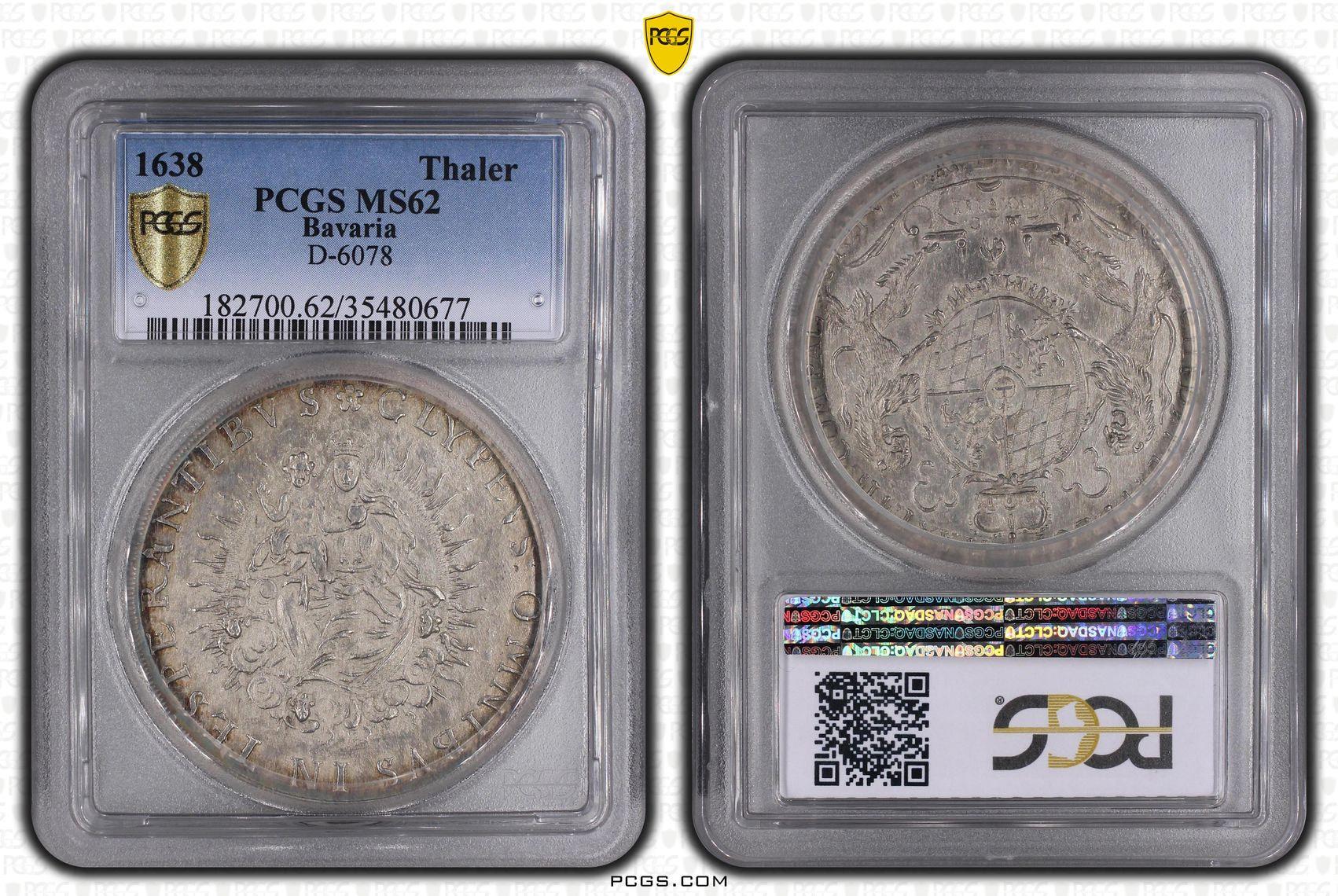 Germany, Bavaria, Maximilian I, Taler 1638, Madonna, Top Pop, PCGS MS 62