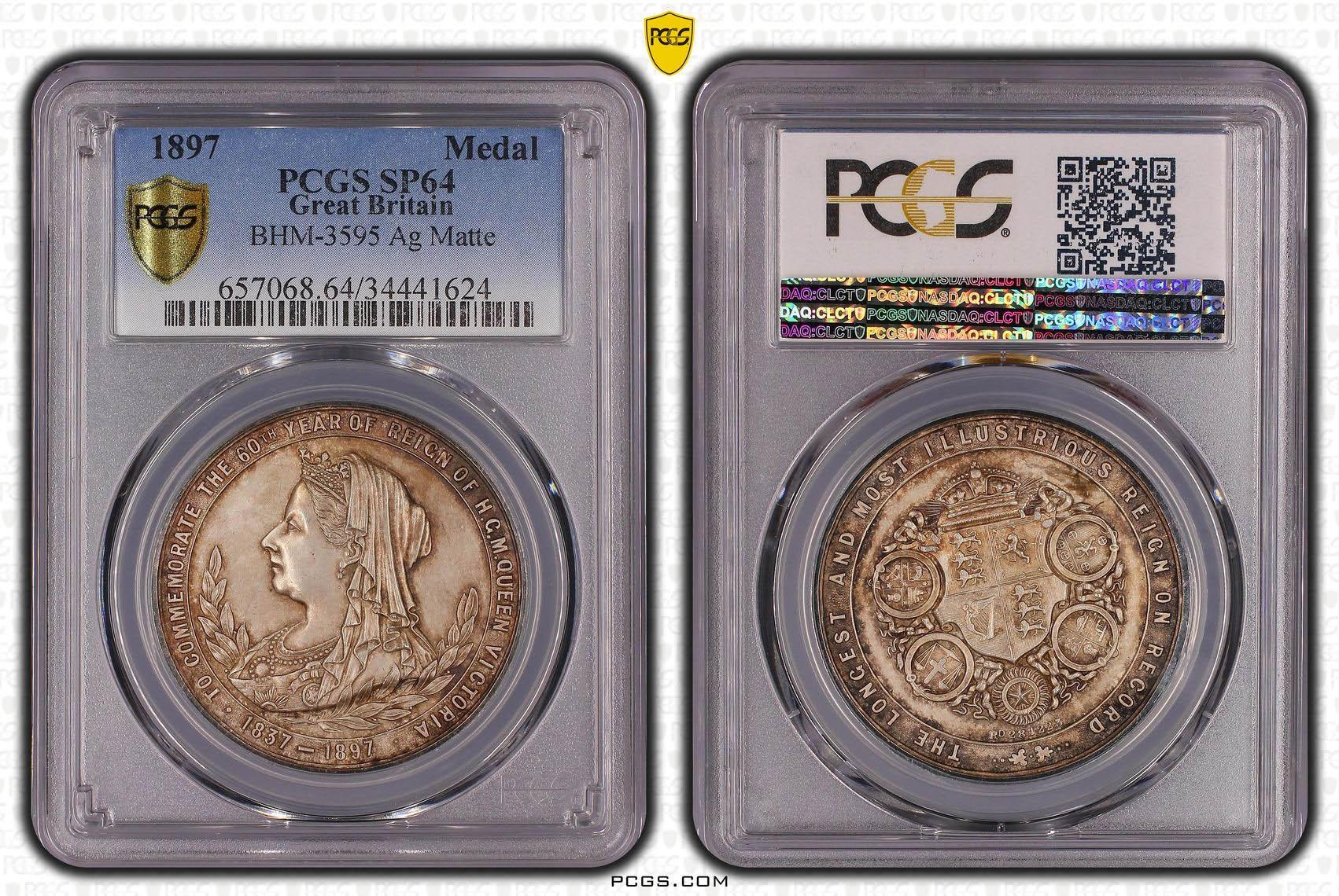 Great Britain, Victoria, Silver Medal 1897, Diamond Jubilee, Rare!, PCGS SP 64 Great Britain, Victoria, Silver Medal 1897, Diamond Jubilee, Rare!, PCGS SP 64