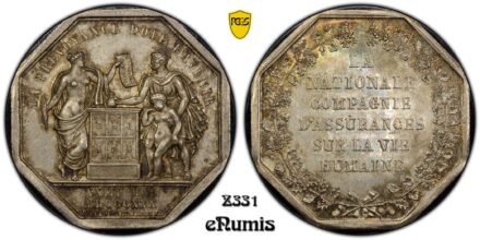 FRANCE, Octagonal Silver Jeton 1830, Compagnie d'Assurances, Top Pop, PCGS MS 64