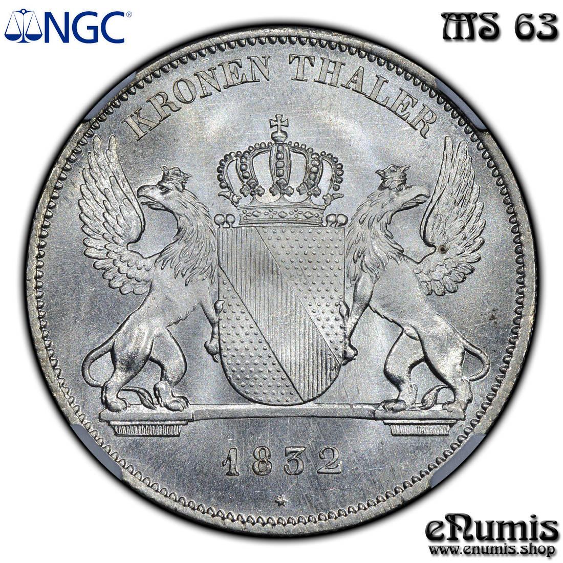 Germany, Baden, Leopold, Taler 1832, variant, NGC MS 63