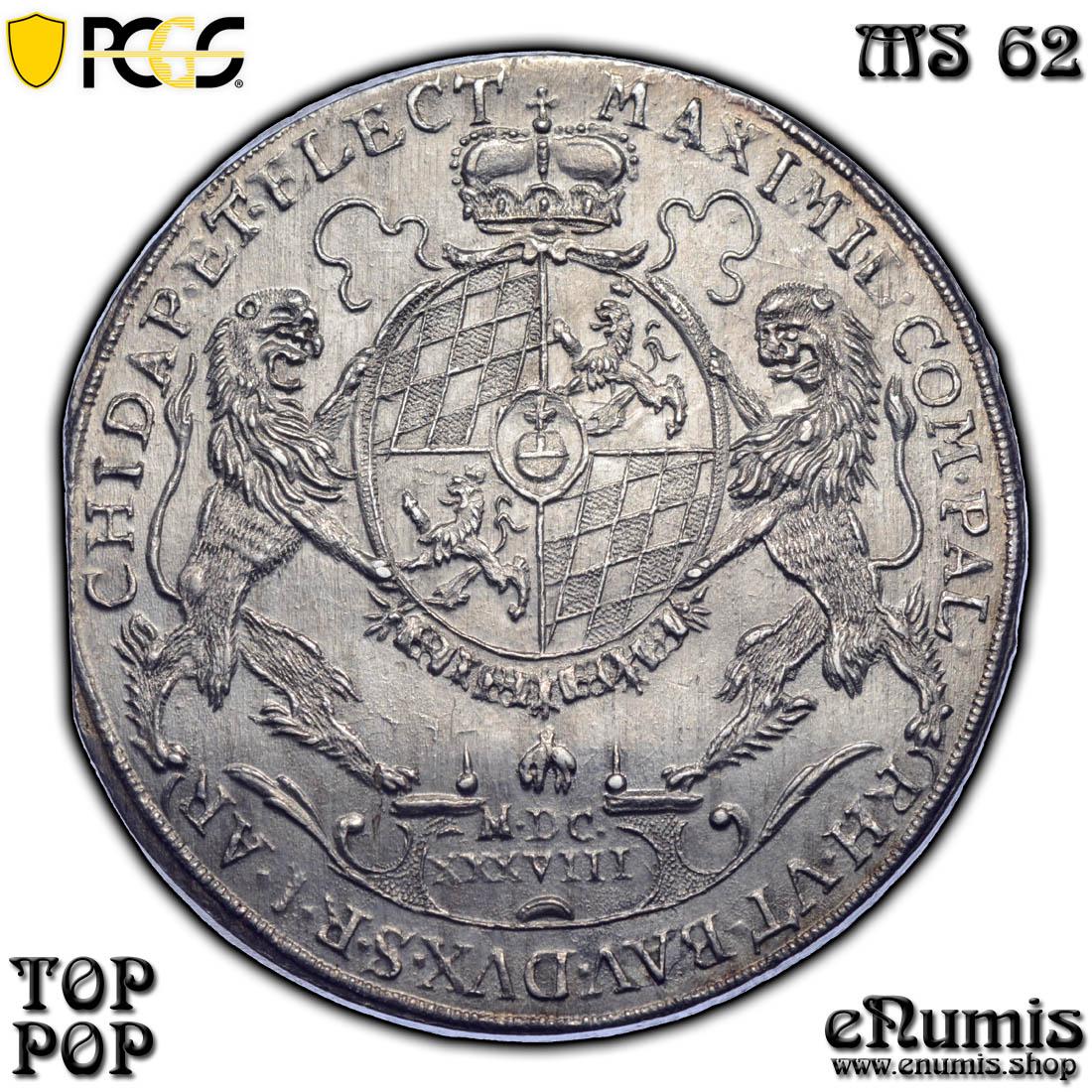 Germany, Bavaria, Maximilian I, Taler 1638, Madonna, Top Pop, PCGS MS 62